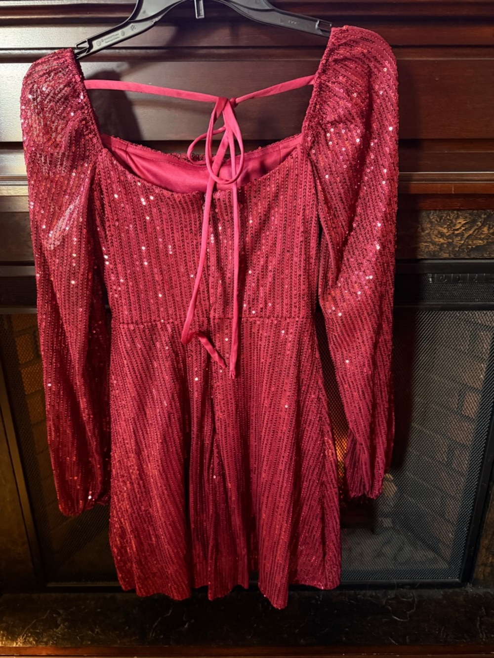 Red Sequin Long Sleeve Mini Dress - Picture 3 of 6